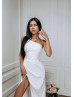Asymmetrical Satin Glitter Split Maxi Party Dress